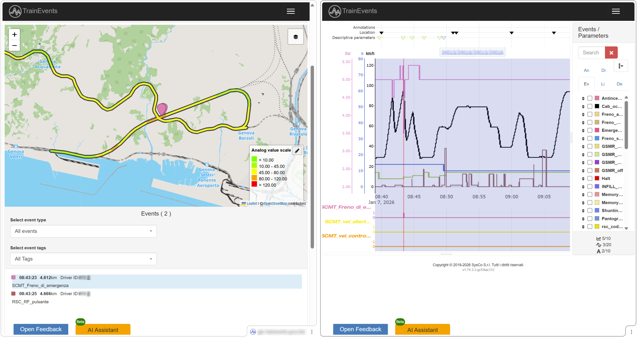 Train Data: Graph and Map mode | Dati del treno: modalità grafico e mappa